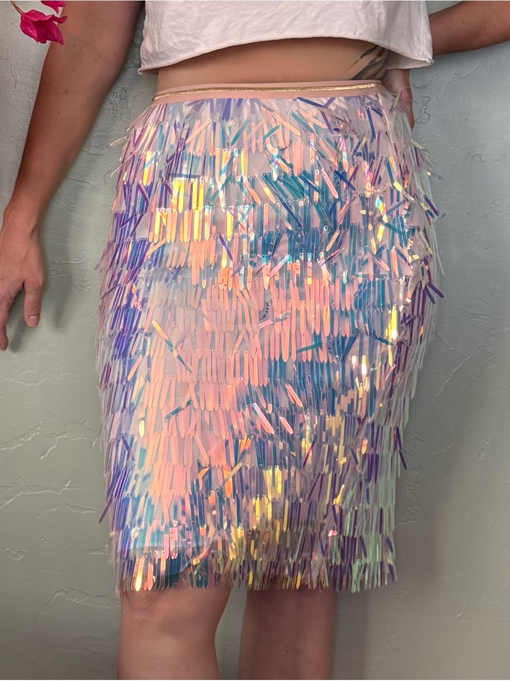 Paxton Pink Iridescent Sequin Fringe Pencil Skirt - Multicolor - Picture 2 of 13